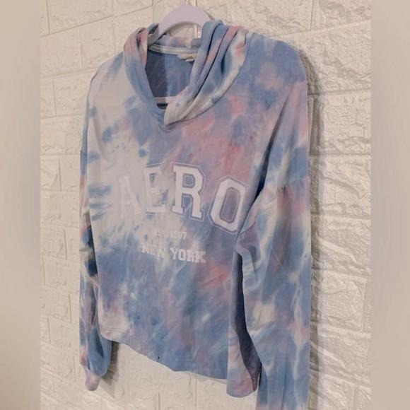 AERO 1987 NEW YORK Tie Dye CROPPED PULLOVER HOODIE | Artsy | Music Concert | Bea - Picture 3 of 5